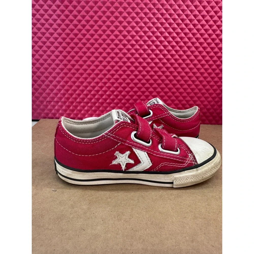 Converse Star Player Toddler Sneakers Red Canvas Hook Loop Low Top Shoes